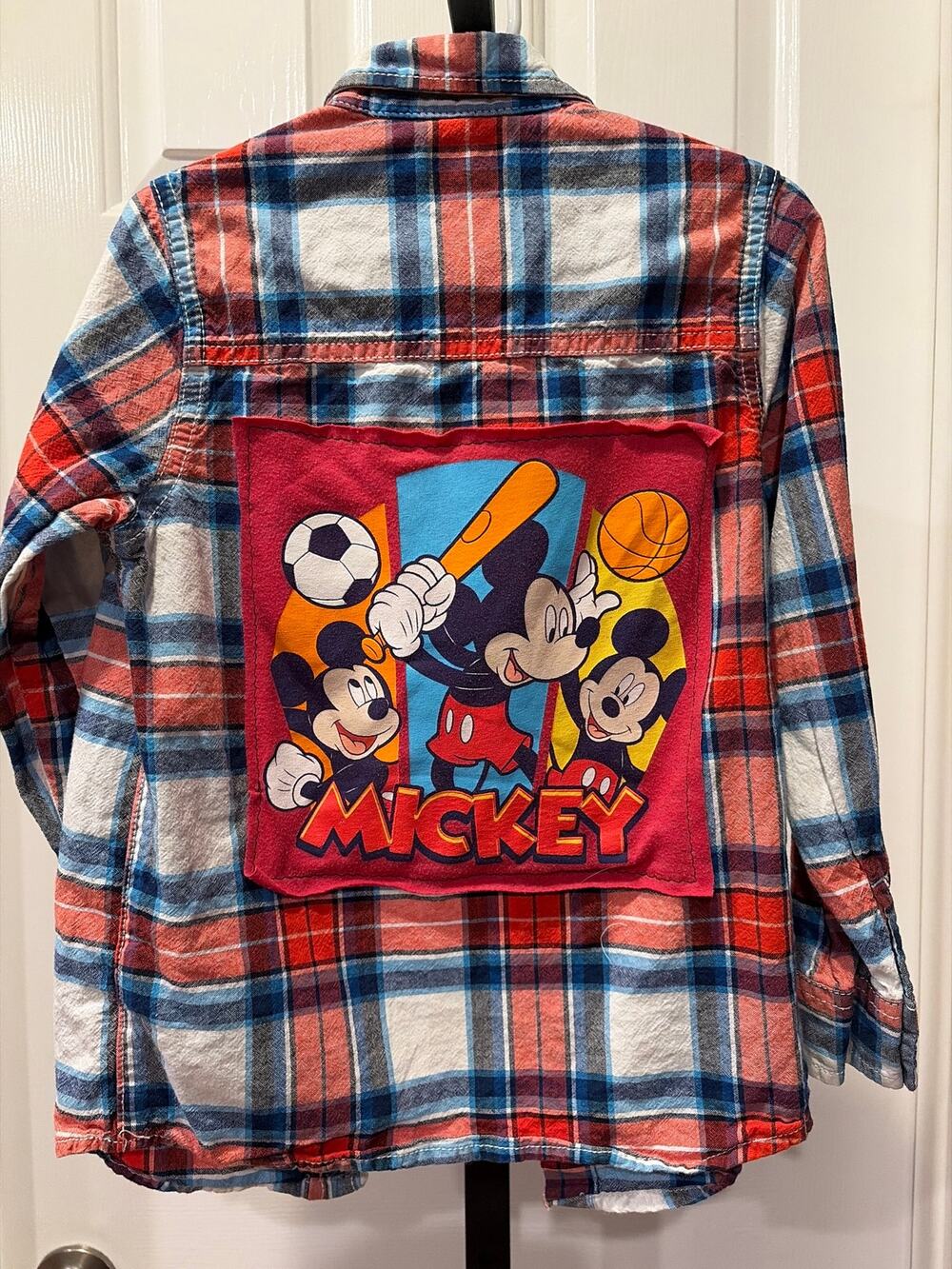 Upcycled Mickey Mouse Oshkosh Flannel Shirt Size ^
